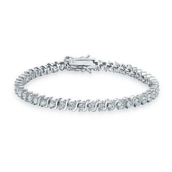 Bling Jewelry Womens 15CT CZ Swirl Wave Solitaire Tennis Bracelet Sterling Silver 7 Inch
