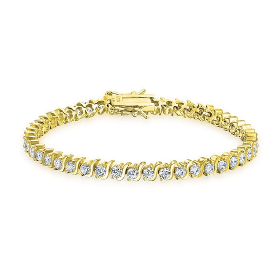 Bling Jewelry Womens 15CT CZ Swirl Wave Solitaire Tennis Bracelet Gold Plated Silver 7 Inch