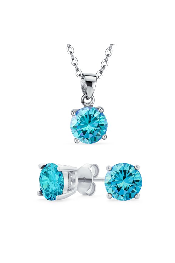 Womens Traditional Bridal Necklace Set with CZ Gemstone Earrings in Sterling Silver