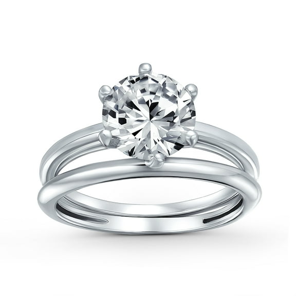 Bling Jewelry Womens Etoile 3CTW Round Solitaire CZ Bridal Statement Band Ring Set Sterling Silver