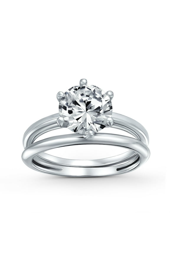 Womens Etoile 3CTW Round Solitaire CZ Bridal Statement Band Ring Set Sterling Silver