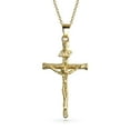 thumbnail image 1 of Bling Jewelry Womens Traditional Jesus Inri Crucifix Cross Pendant Necklace Two Tone 18K Gold Plated, 1 of 4