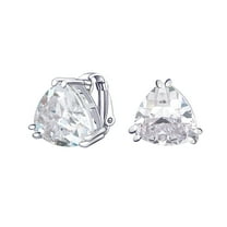 Bling Jewelry Womens Traditional Large Triangle CZ Solitaire Clip-On Earrings Silver Plated 12MM