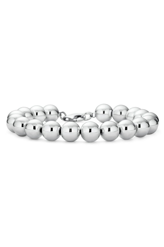 Womens Traditional Sterling Silver 10MM Ball Strand Bracelet - Lightweight Hand Strung Design