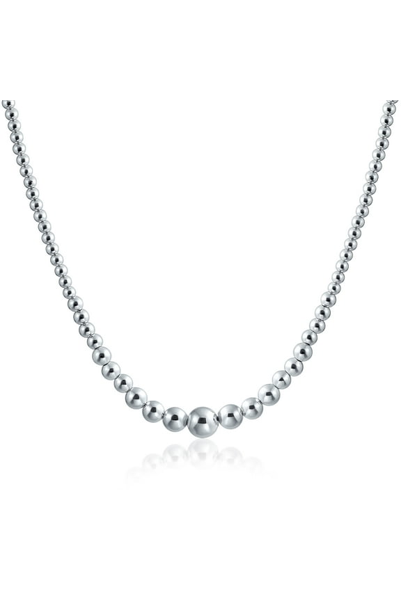 Womens Traditional Sterling Silver Bead Ball Strand Necklace 16-18 Inch Hand Strung