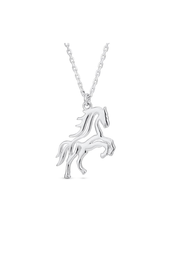 Womens Equestrian Galloping Thoroughbred Horse Pendant Necklace .925 Sterling Silver
