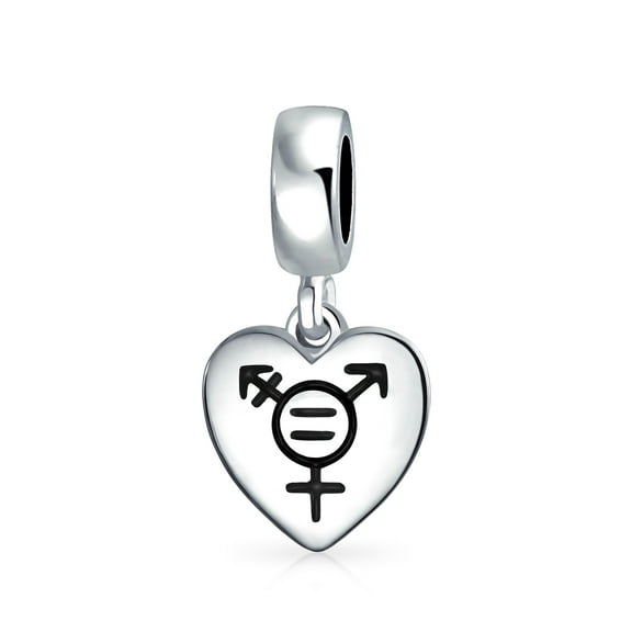 Bling Jewelry Womens Transgender Pride Heart Dangle Charm Bead Sterling Silver for European Bracelet