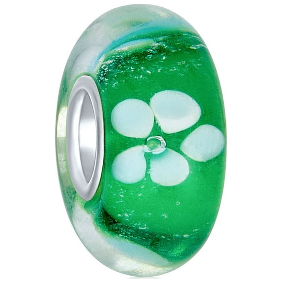 Bling Jewelry Womens Translucent Floral Glass Charm Bead for European Bracelets with Silver Core