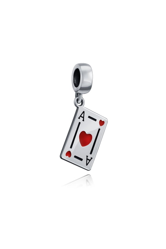 Womens .925 Sterling Silver Vacation Good Luck Casino Ace of Hearts Cards Dangle Charm Bead for Bracelet