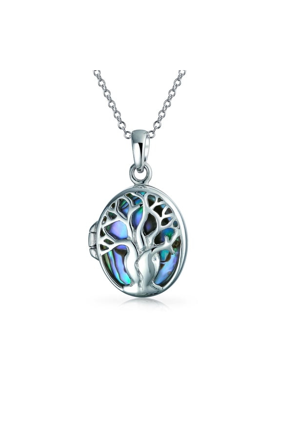 Womens Tree Life Celtic Locket Pendant Abalone Necklace .925 Sterling Silver