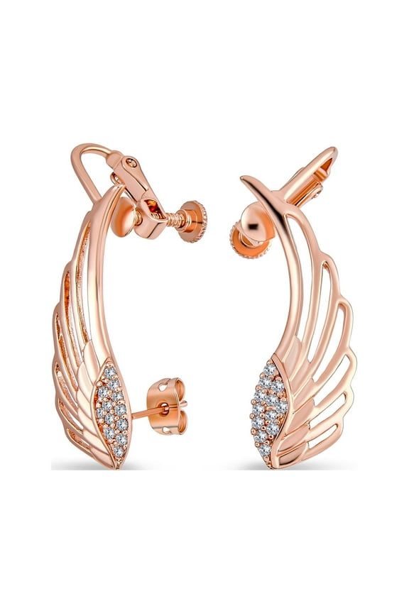 Womens Trendy Angel Wing Feather Ear Cuff Cartilage Earrings Rose Gold Silver Plated