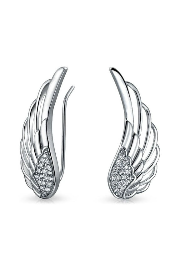 Womens Trendy Crawler Feather Ear Cuff Cartilage Earrings CZ Sterling Silver