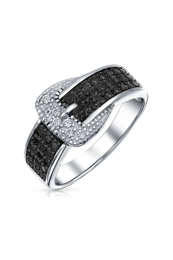 Womens Trendy Fashion Cocktail Statement Ring with Black CZ and Pave Cubic Zirconia