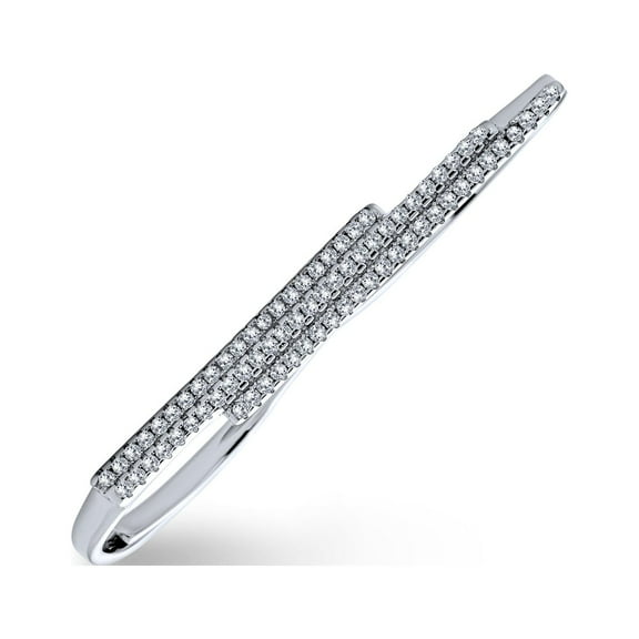 Bling Jewelry Womens Trendy Statement CZ Pave Double Sideway Barto Finger Ring Sterling Silver