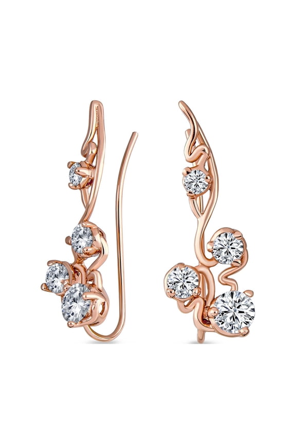 Womens Trendy Swirl Wire Ear Cuff Cartilage Earrings with Round CZ Rose Gold Plated