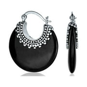 BLING JEWELRY Womens Tribal CZ Hoop Earrings Onyx Turquoise and Lapis Lazuli