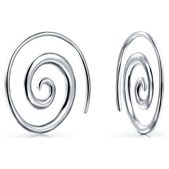 Bling Jewelry Womens Tribal Swirl Wire Spiral Hoop Threader Earrings Sterling Silver