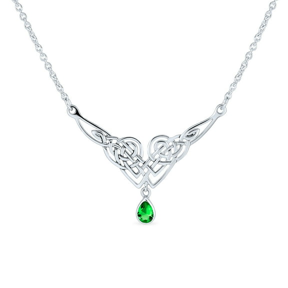 Bling Jewelry Womens Trinity Love Knot Collar Statement Necklace Sterling Silver Green CZ