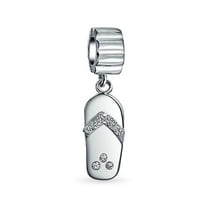 Bling Jewelry Womens Tropical Beach Flip Flop Sandal Charm Bead with CZ Accent in Sterling Silver