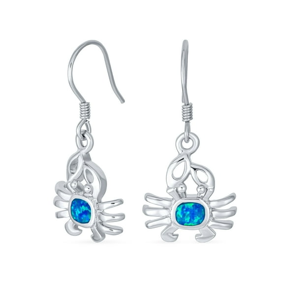Bling Jewelry Womens Tropical Blue Opal Dangle Gemstone Earrings Sterling Silver Crab Design