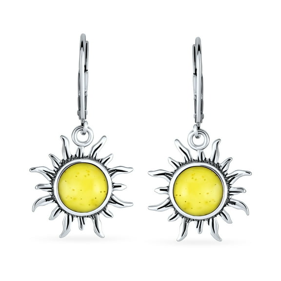 Bling Jewelry Womens Tropical Honeymoon Dangle Gemstone Earrings with Amber and Sterling Silver