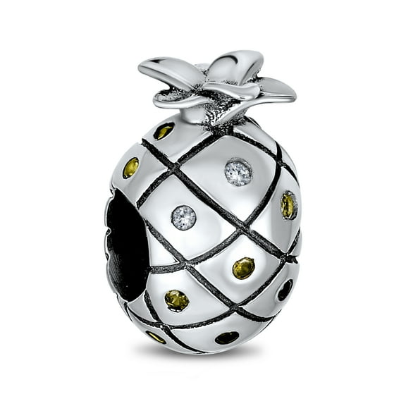 Bling Jewelry Womens Tropical Pineapple Charm Bead Golden CZ for European Bracelets Sterling Silver