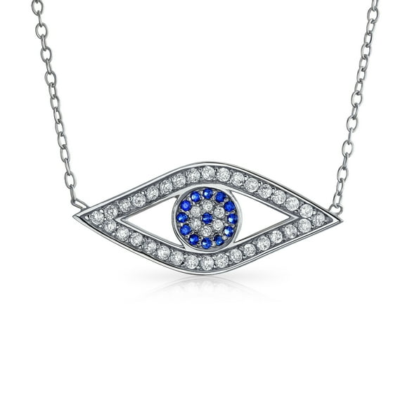 Bling Jewelry Womens Turkish Blue Evil Eye Pendant Necklace with Pave CZ in Sterling Silver
