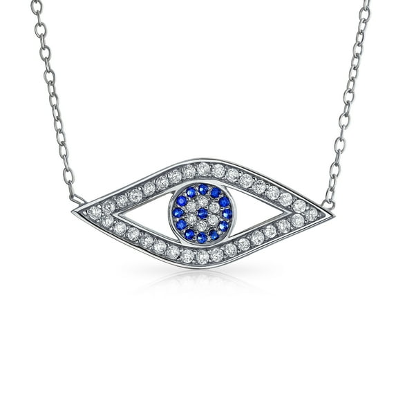 Bling Jewelry Womens Turkish Blue Evil Eye Pendant Necklace with Pave CZ in Sterling Silver