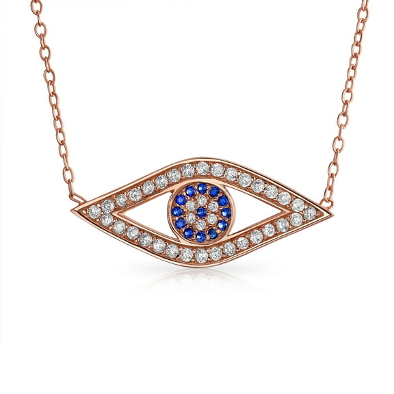 Bling Jewelry Womens Turkish Blue Evil Eye Pendant Necklace with Pave CZ in Sterling Silver