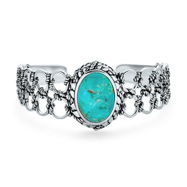 Bling Jewelry Womens  Turquoise Cabochon Gemstone Cuff Bracelet in Sterling Silver