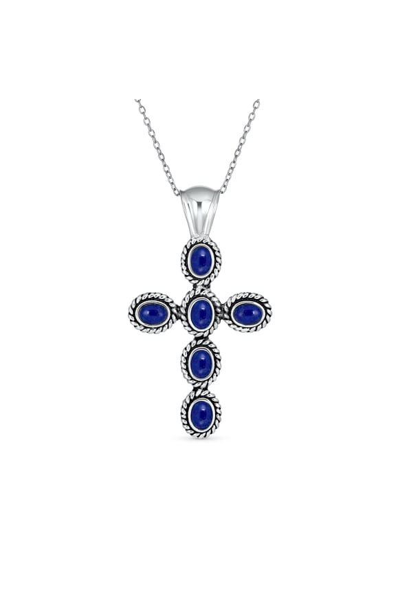Womens Turquoise Cross Pendant Necklace in Sterling Silver Multiple Colors