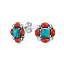 Bling Jewelry Womens  Turquoise Red Coral Concho Eagle Wings Stud Earrings