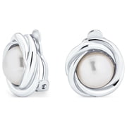 Bling Jewelry Womens Classic Faux White Pearl Clip On Earrings Cable Bezel Set Non Pierced Ears Yellow Gold Rhodium Plated