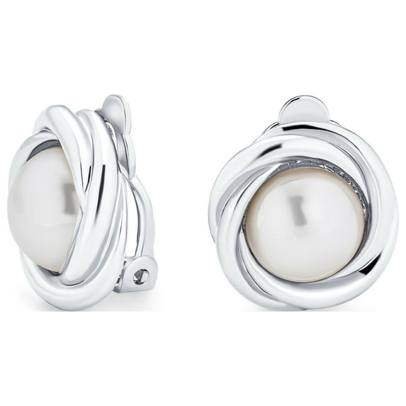 Bling Jewelry Womens Twist Braided Rope Clip-On Earrings with Simulated Pearl Silver Gold Plated