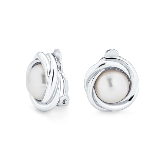 Bling Jewelry Womens Twist Braided Rope Clip-On Earrings with Simulated Pearl Silver Gold Plated