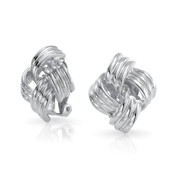 Bling Jewelry Womens Square Two Tone Rope Love Knot Clip On Earrings Silver