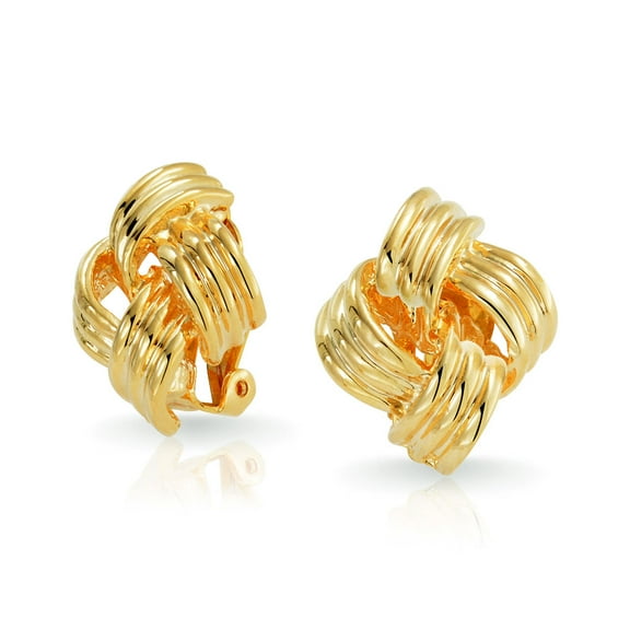 Bling Jewelry Womens Square Two Tone Rope Love Knot Clip On Earrings Gold Plated