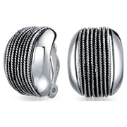 Bling Jewelry Womens Twisted Cable Chain Rope Wide Half Hoop Clip On Earrings Non Pierced Ears Oxidized Rhodium Plated