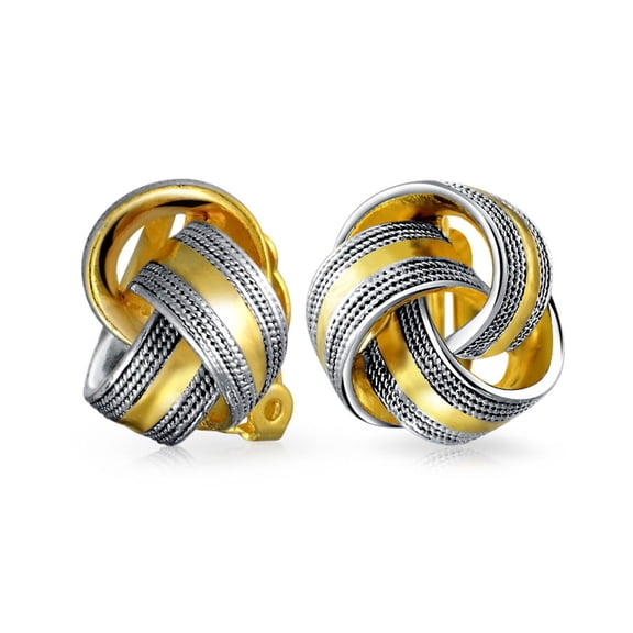 Bling Jewelry Womens Twisted Cable Love Knot Clip On Earrings 2-Tone Black Oxidized Gold Plated
