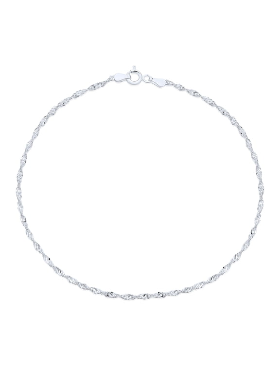 Womens Twisted Curb Singapore Anklet Link Ankle Bracelet .925 Sterling Silver 9"