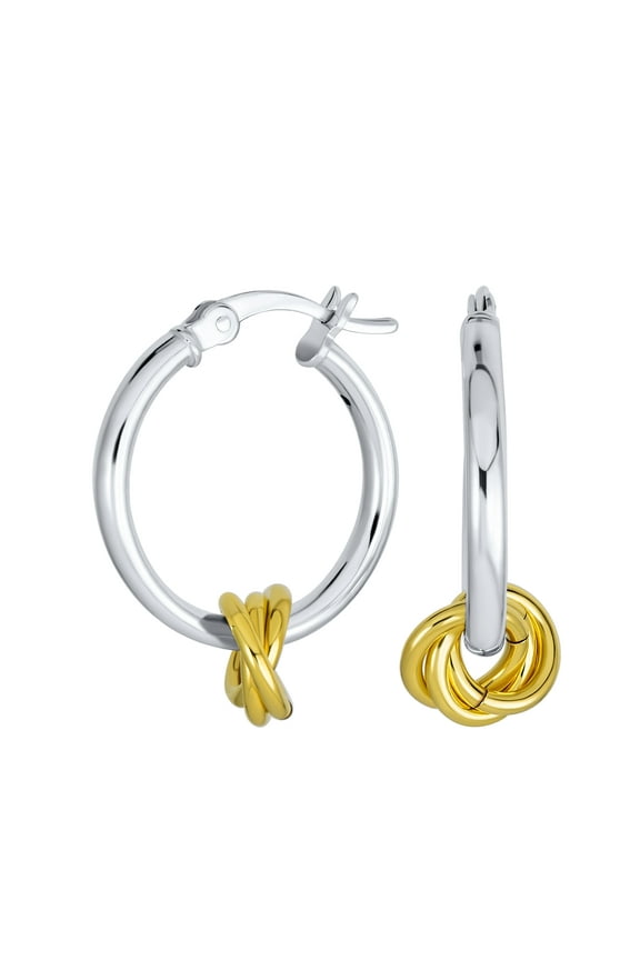 Womens Twisted Love Knot Hoop Huggie Earrings Gold Plated Sterling Silver 1 Inch