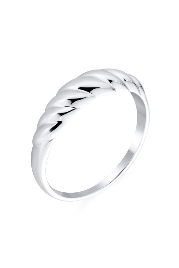 Womens Twisted Rope Dome Croissant Ring Thin Band .925 Sterling Silver
