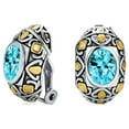 thumbnail image 1 of Bling Jewelry Womens Two-Tone Bali Style Aqua Blue Oval Clip-On Earrings with Simulated Aquamarine CZ, 1 of 5