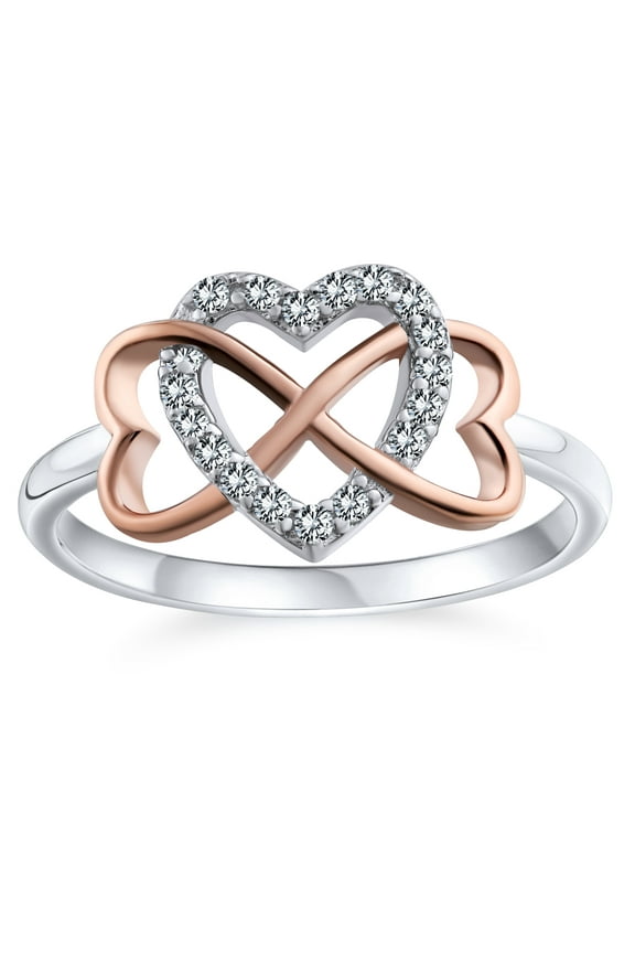 Womens Romantic CZ Pave Cubic Zirconia Intertwined Infinity Forever Heart Promise Ring Rose Gold Sterling Silver