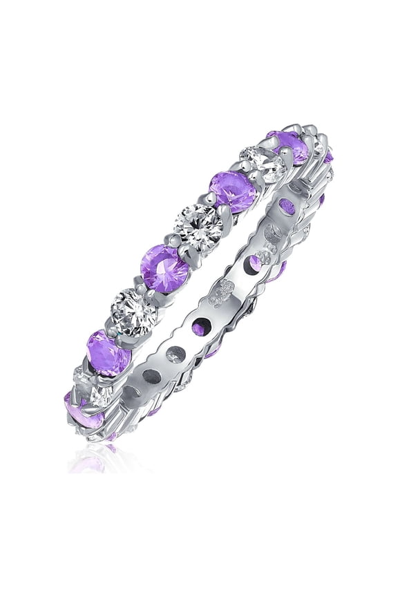 Womens Two Color Cubic Zirconia Stackable CZ Eternity Band Ring Sterling Silver