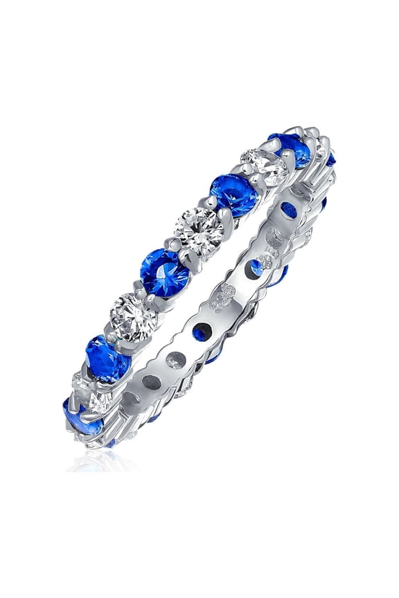 Womens Two Color Cubic Zirconia Stackable CZ Eternity Band Ring Sterling Silver