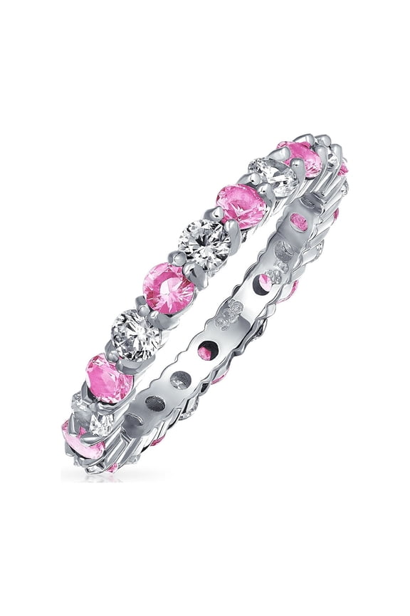 Womens Two Color Cubic Zirconia Stackable CZ Eternity Band Ring Sterling Silver