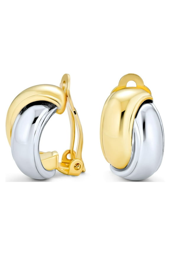 Womens Two Tone Interlocking Circle Clip-On Earrings Silver Gold