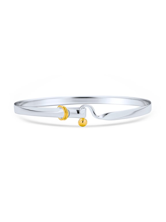 Womens Hook Eye Bangle Bracelet Stackable Two Tone Gold Tone .925 Sterling Silver