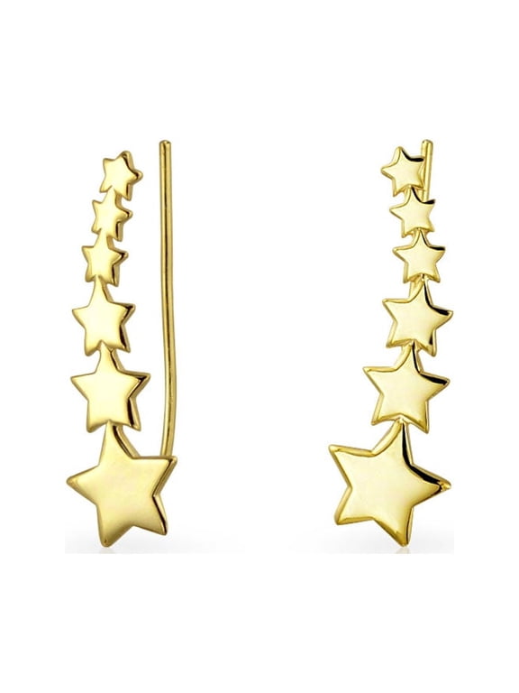 Womens Celestial Star Ear Pin Climbers Earrings Gold Plated .925 Sterling Silver